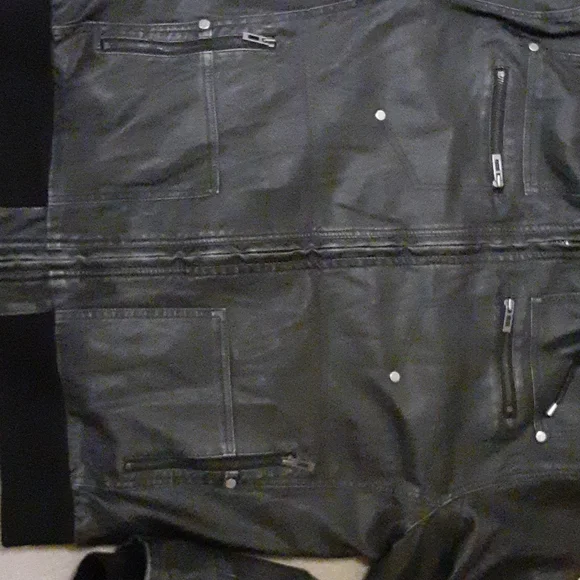 Mens projek raw leather coat with cotton fleece hood - Picture 4 of 4